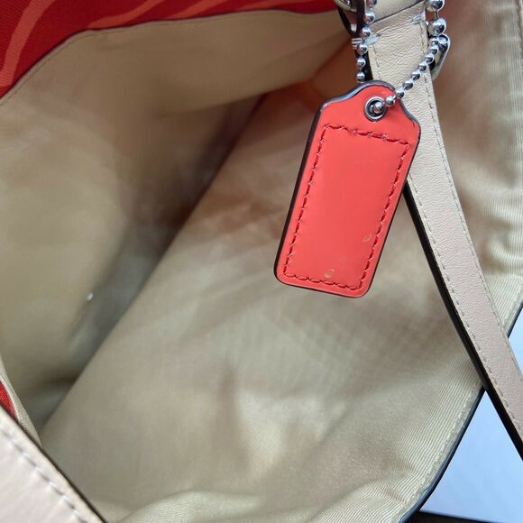 Coach Womens F23283 Orange Tan Canvas Zebra Print Leather Trim Tote Handbag - Picture 9 of 12